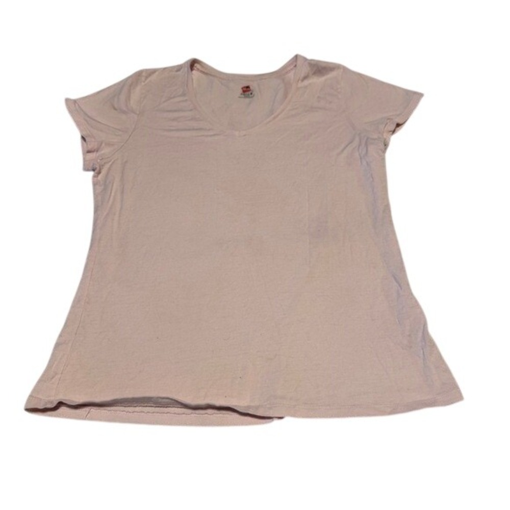 Hanes Nano-T Kids‎ Pink Short Sleeve V-Neck 100 Cotton T-Shirt Size M
